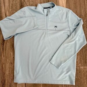 Travis Mathew Sky Blue Quarter Zip Long Sleeve Pullover with Palm Tree Flaw